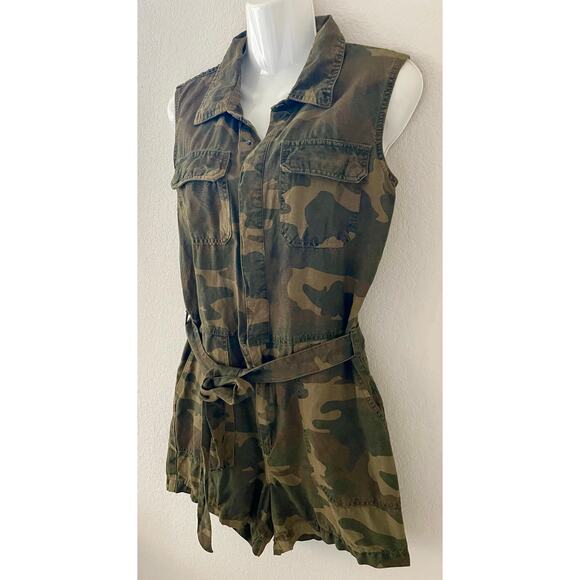 BLANKNYC Camouflage Short Jumpsuit Sleeveless Romper Belted Waist Linen Blend XS - Picture 4 of 8